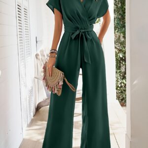 Elyna | Korte Mouwen Jumpsuit met Overlappende Halslijn